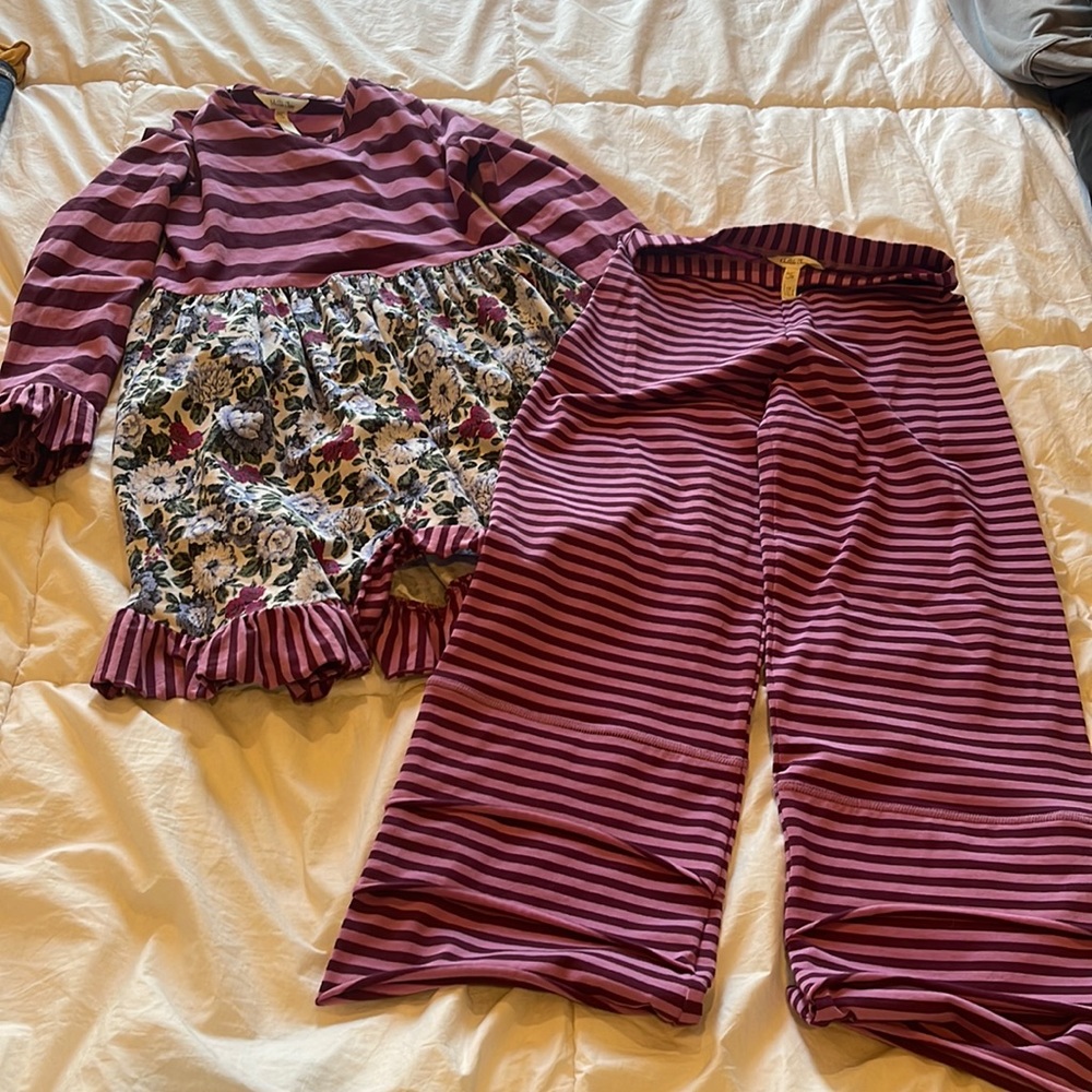 Matilda Jane Wise One Purple Stripes and Floral Print Long-Sleeve Dress 6